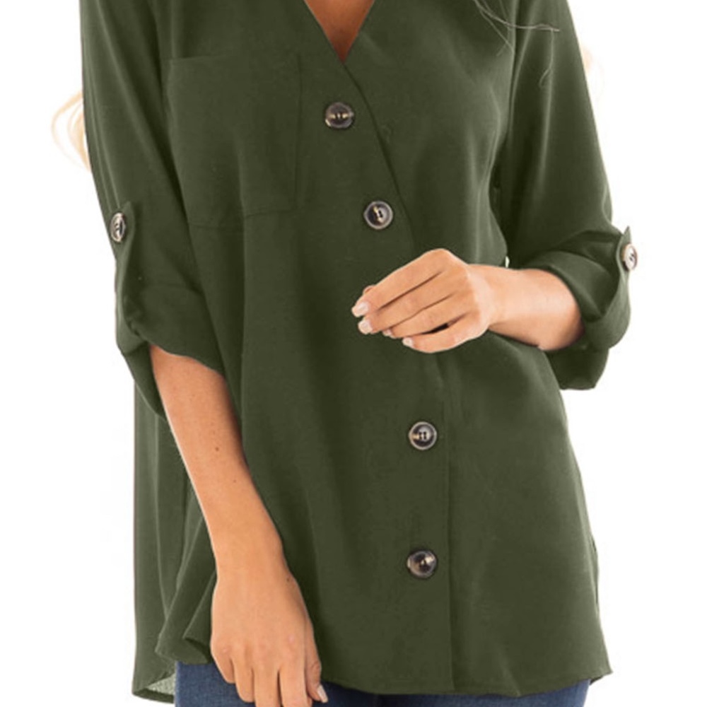 Celeste Button Up Top w/ Roll Up Sleeve